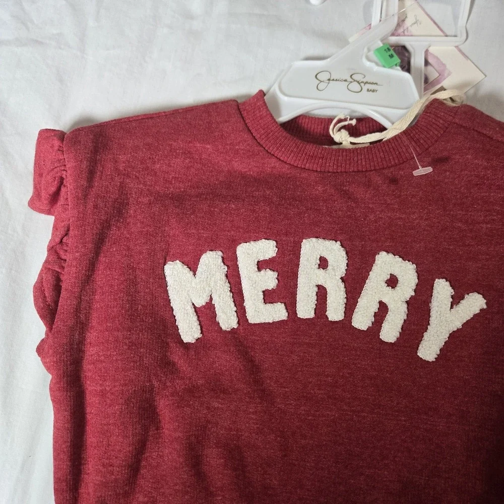 Jessica Simpson Two-Piece Sweat Suit Outfit Red Merry Baby Girl‎ 18MO NWT